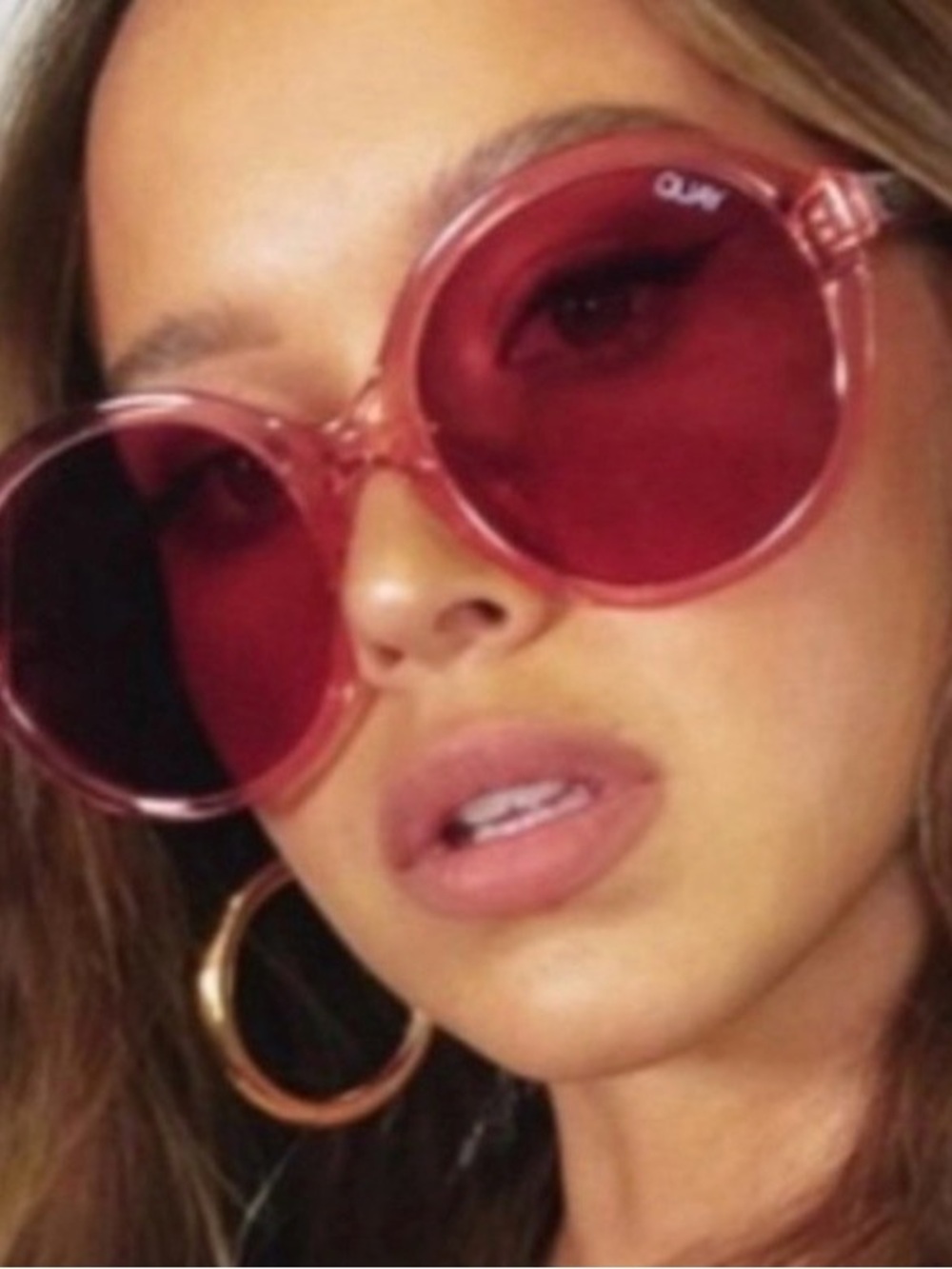 Quay Australia Translucent Pink Round Sunglasses with Rose Lenses